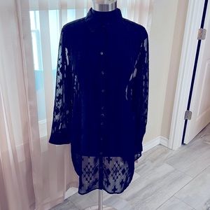 Chicos Black Jacquard LS Top